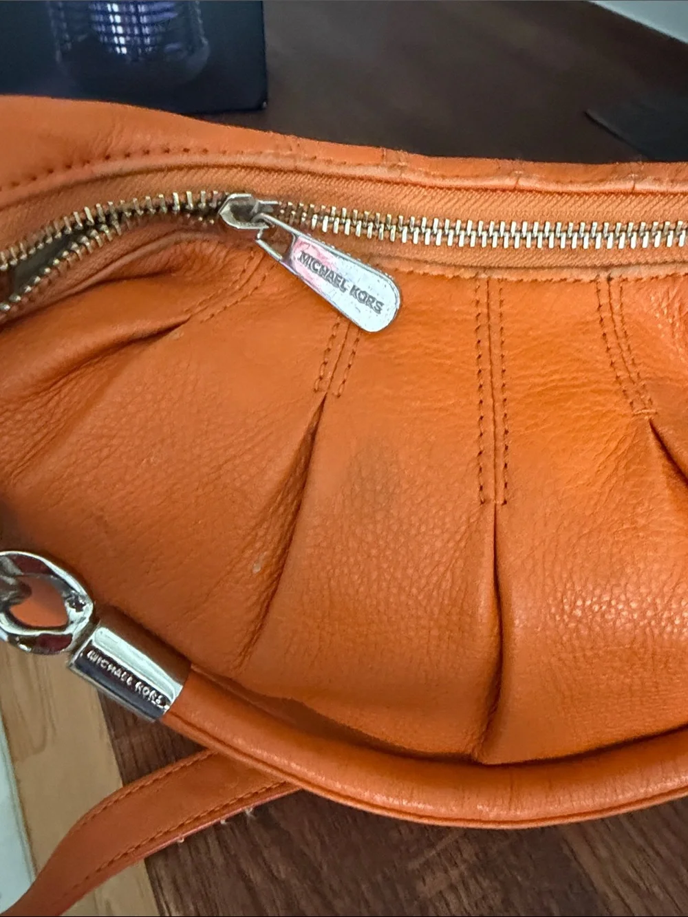 Michael Kors Vibrant Orange Leather Shoulder Bag with Silver MK Charm